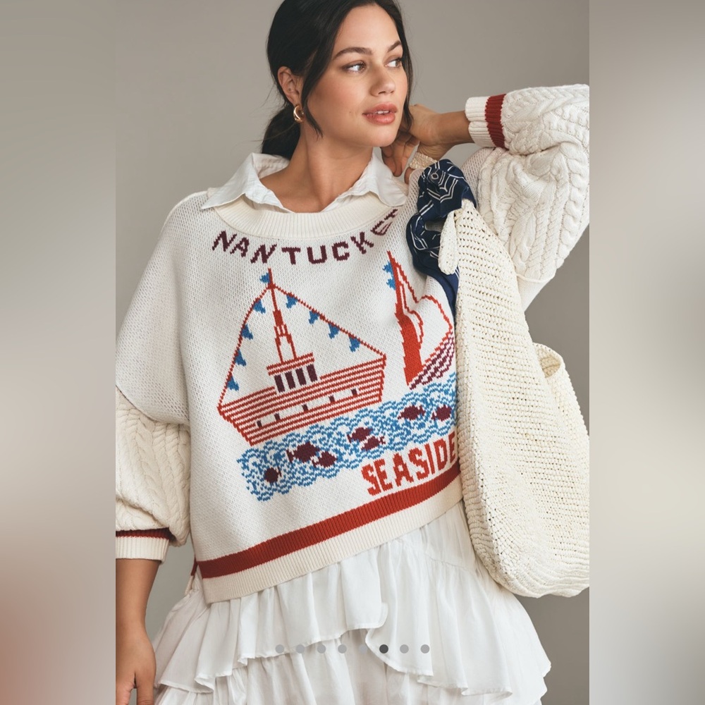 NWT Maeve Graphic Cable-Knit Sweater with Nautical Charm Nantucket New England - Picture 6 of 12